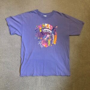 2000's Faded Music Graphic Tee Purple Guitar Keyboard 100% Cotton Shirt Large